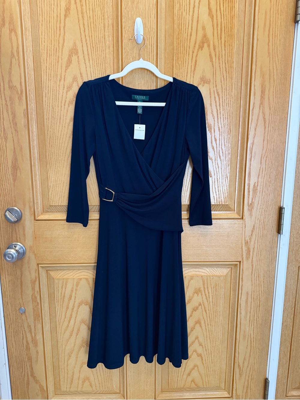 Lauren Ralph Lauren Navy Wrap Midi Dress size 6 NWT